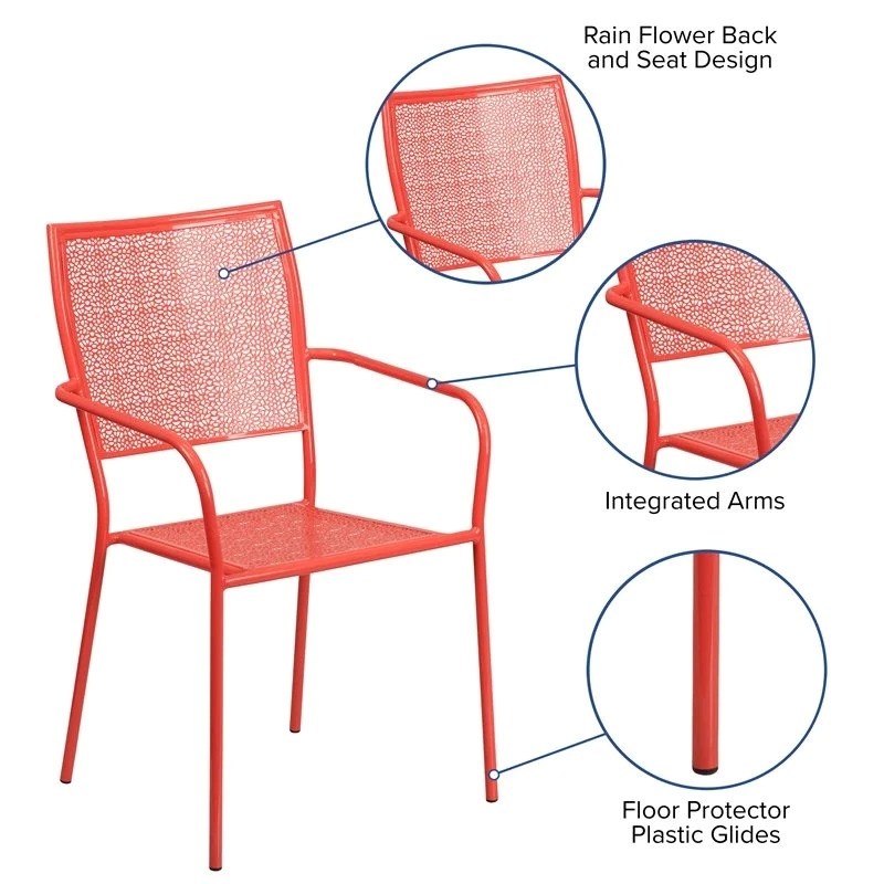 Bowery Hill Steel Metal Integrated Arms Patio Chair in Coral Pink