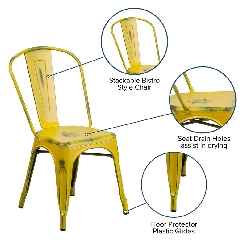 Bowery Hill Metal Dining Chair in Distressed Yellow