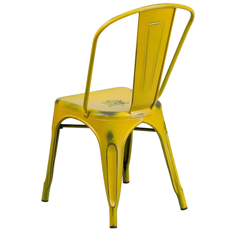 Bowery Hill Metal Dining Chair in Distressed Yellow