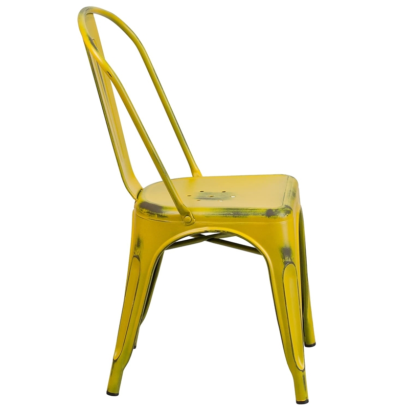 Bowery Hill Metal Dining Chair in Distressed Yellow