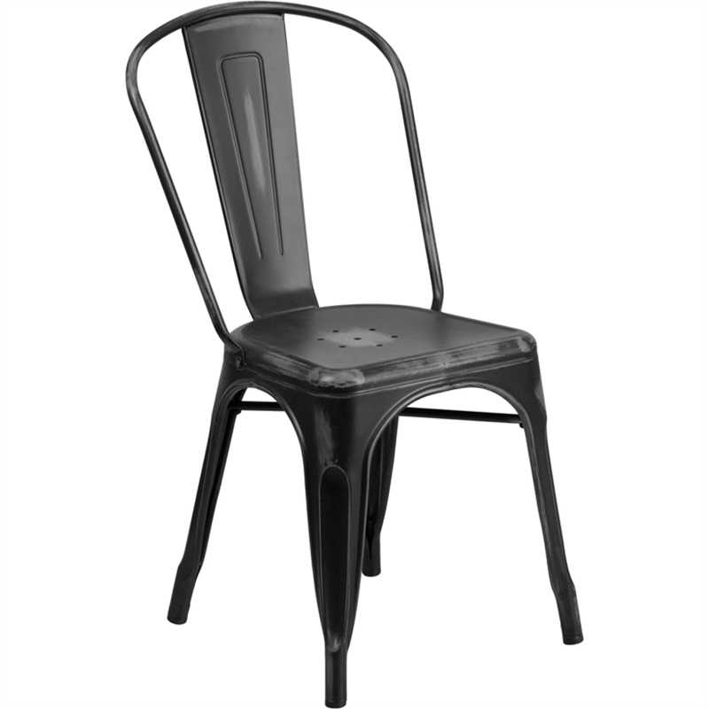 Bowery Hill Metal Dining Chair in Distressed Black