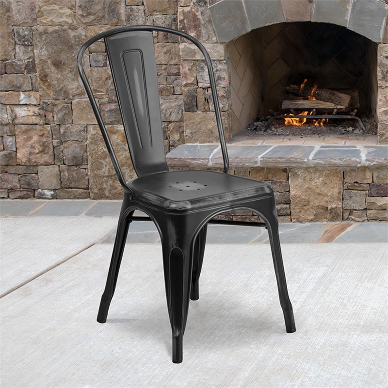 Bowery Hill Metal Dining Chair in Distressed Black