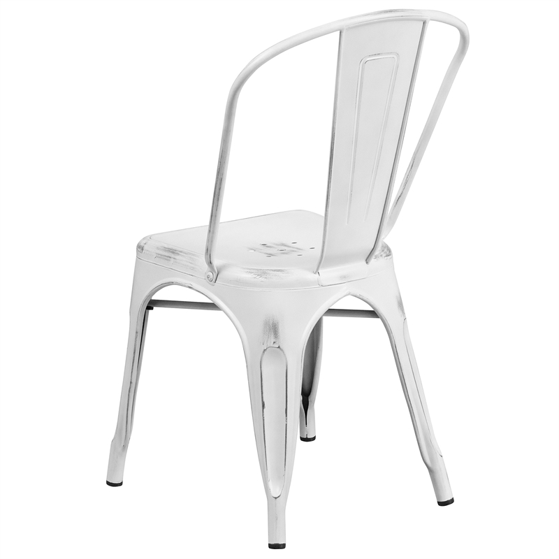 Bowery Hill Metal Dining Chair in Distressed White
