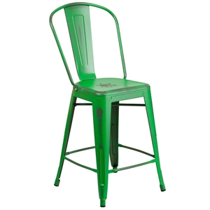 Bowery Hill 24&quot Metal Counter Stool in Distressed Green