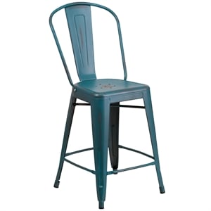 Bowery Hill 24&quot Contemporary Metal Counter Height Stool in Distressed Blue