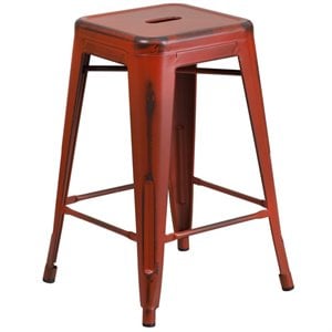 Bowery Hill 24&quot Industrial Metal Counter Stool in Distressed Kelly Red