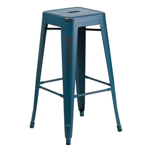 Bowery Hill 30&quot Industrial Metal Dining Bar Stool in Kelly Blue Teal