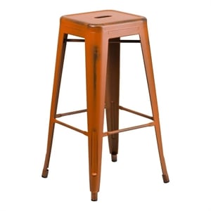 Bowery Hill 30&quot Industrial Metal Bar Stool in Distressed Orange