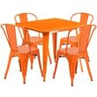 Bowery Hill 5 Piece Square Metal Dining Set in Orange