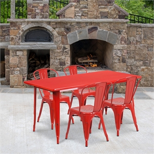 Bowery Hill 5 Piece Metal Dining Set in Red