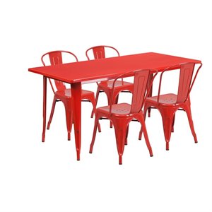 bowery hill 5 piece metal dining set in red
