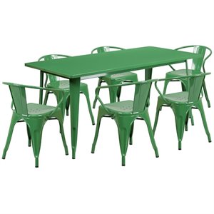 bowery hill 7 piece metal dining set in green
