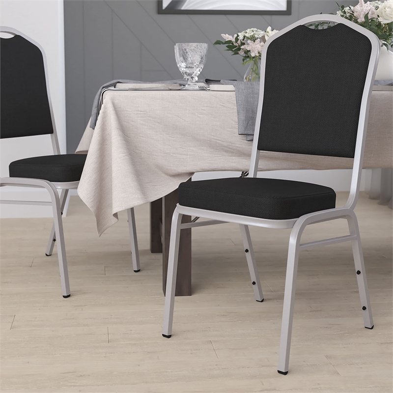 Bowery Hill Fabric/Steel Banquet Stack Chair in Silver/Black