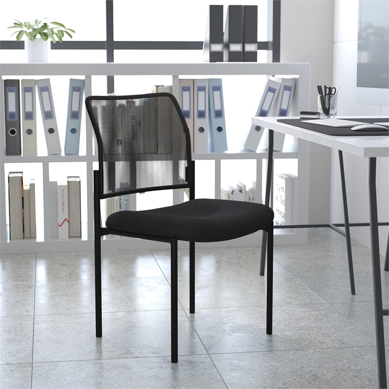 Bowery Hill Mesh Stacking Side Chair in Black