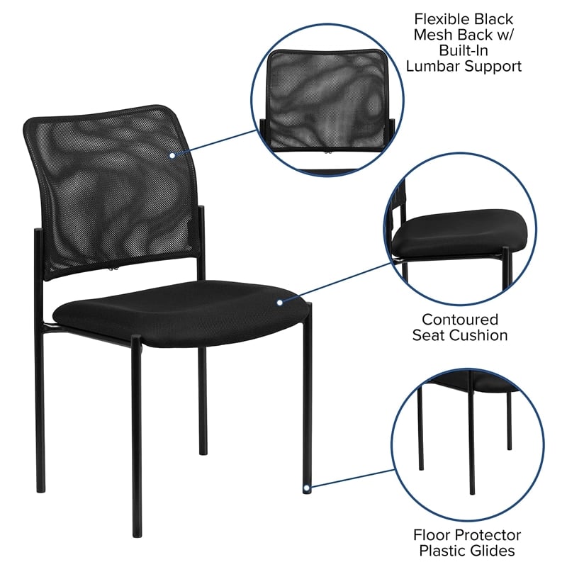 Bowery Hill Mesh Stacking Side Chair in Black