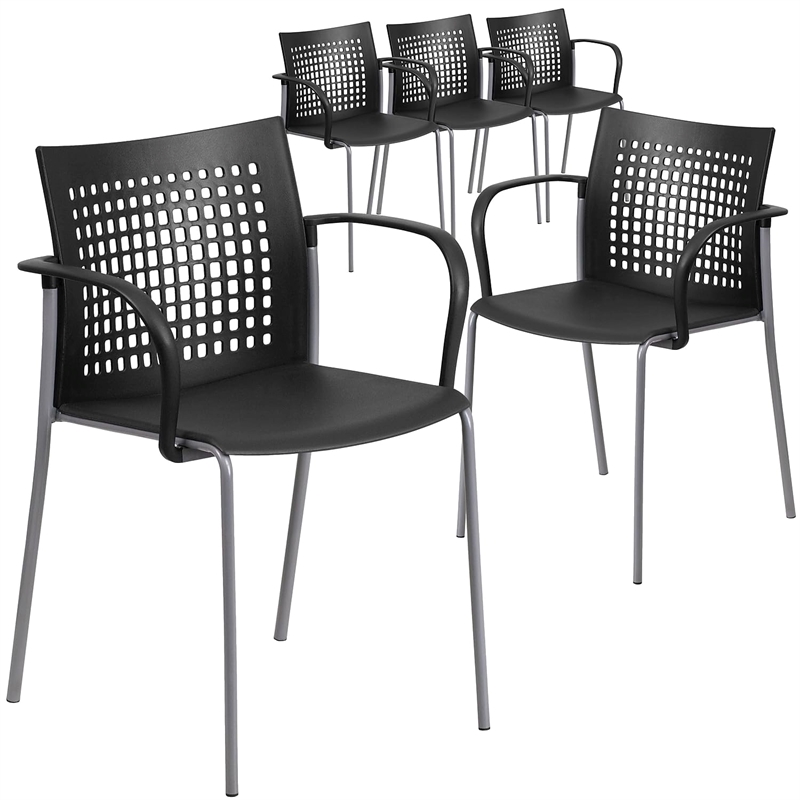 Bowery Hill Plastic Stacking Chair in Black