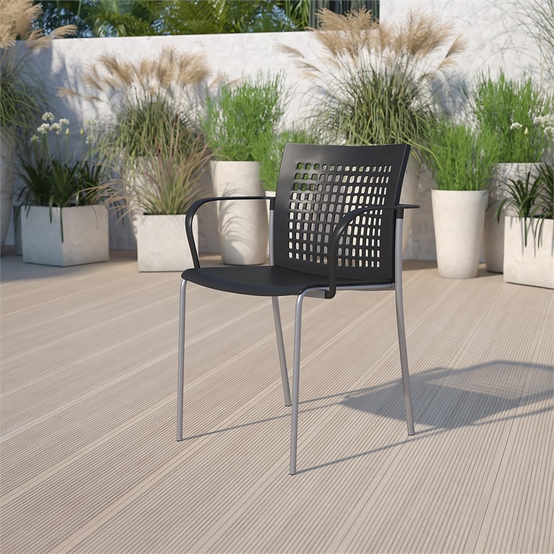 Bowery Hill Plastic Stacking Chair in Black