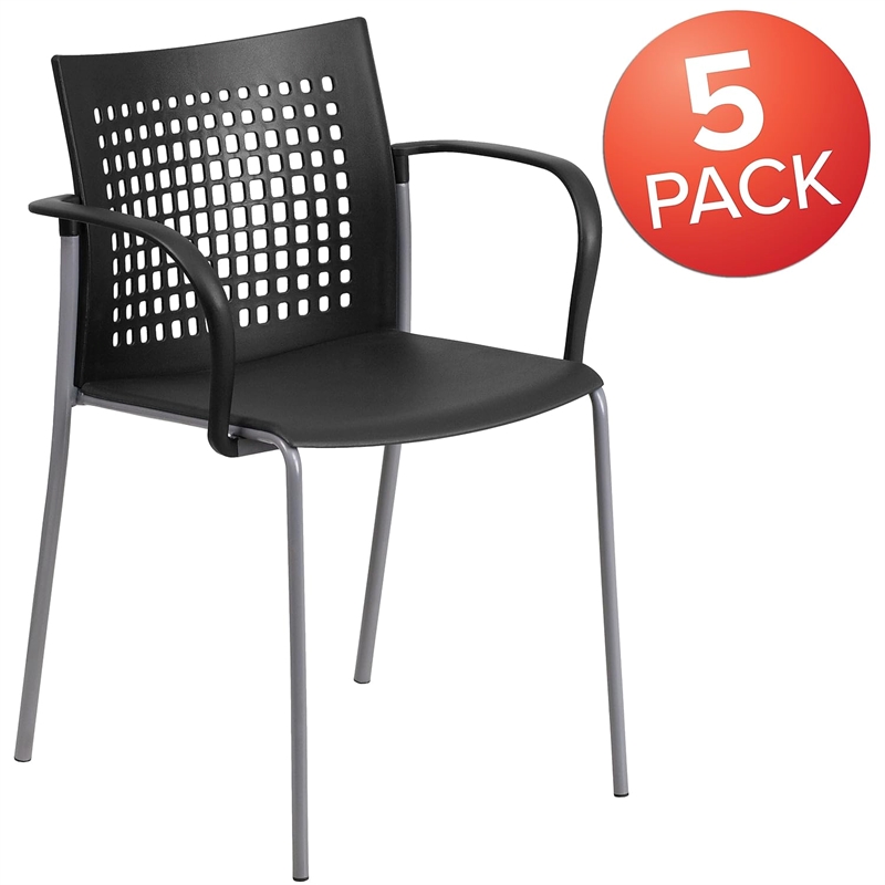 Bowery Hill Plastic Stacking Chair in Black