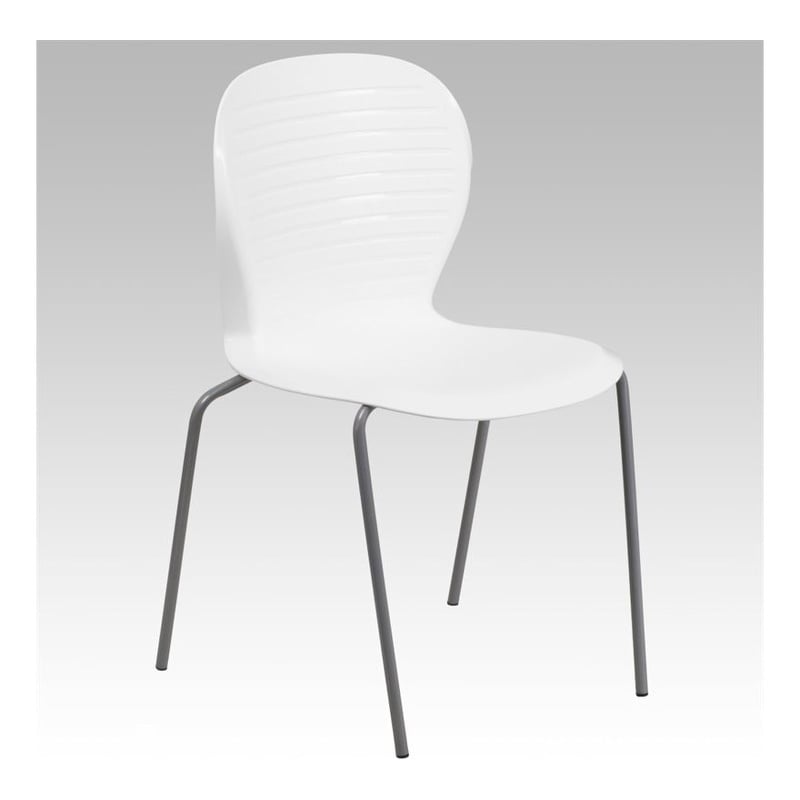 Bowery Hill Metal/Plastic Ergonomically Stacking Chair in White/Silver