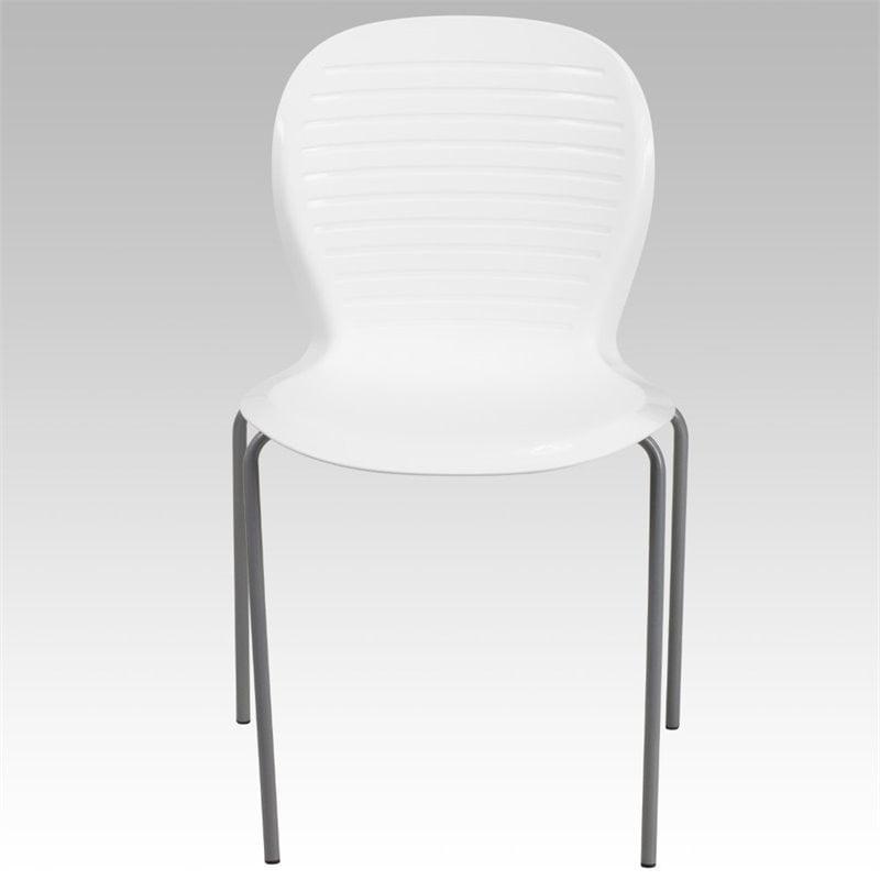 Bowery Hill Metal/Plastic Ergonomically Stacking Chair in White/Silver
