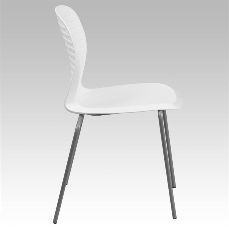 Bowery Hill Metal/Plastic Ergonomically Stacking Chair in White/Silver