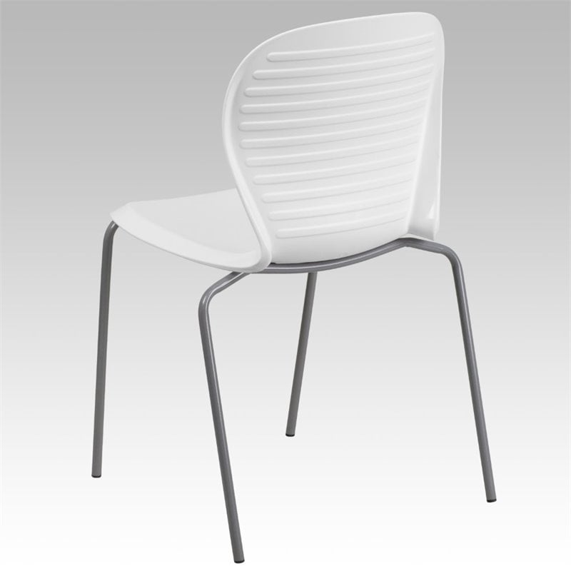 Bowery Hill Metal/Plastic Ergonomically Stacking Chair in White/Silver