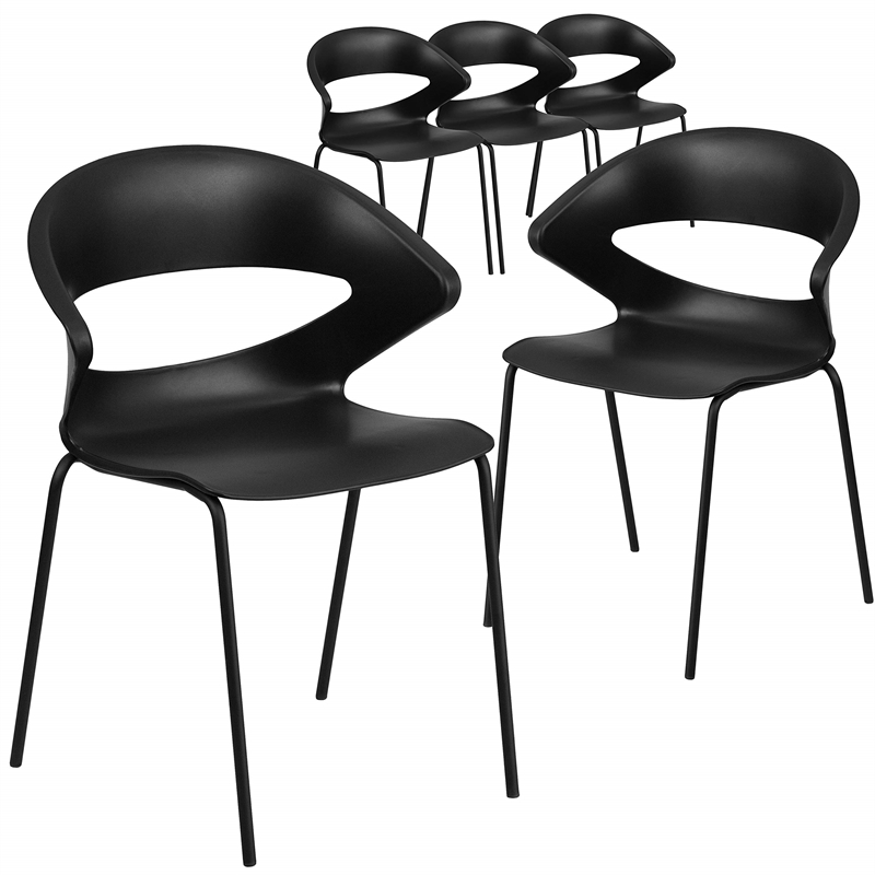 Bowery Hill Plastic Stacking Chair in Black