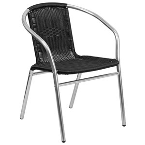 bowery hill aluminum and rattan stacking patio chair in black