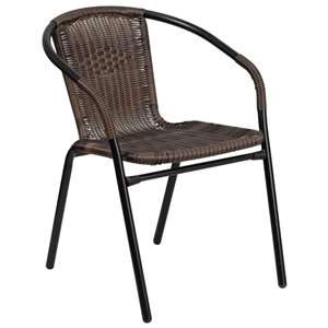 bowery hill rattan stacking patio chair in black and brown