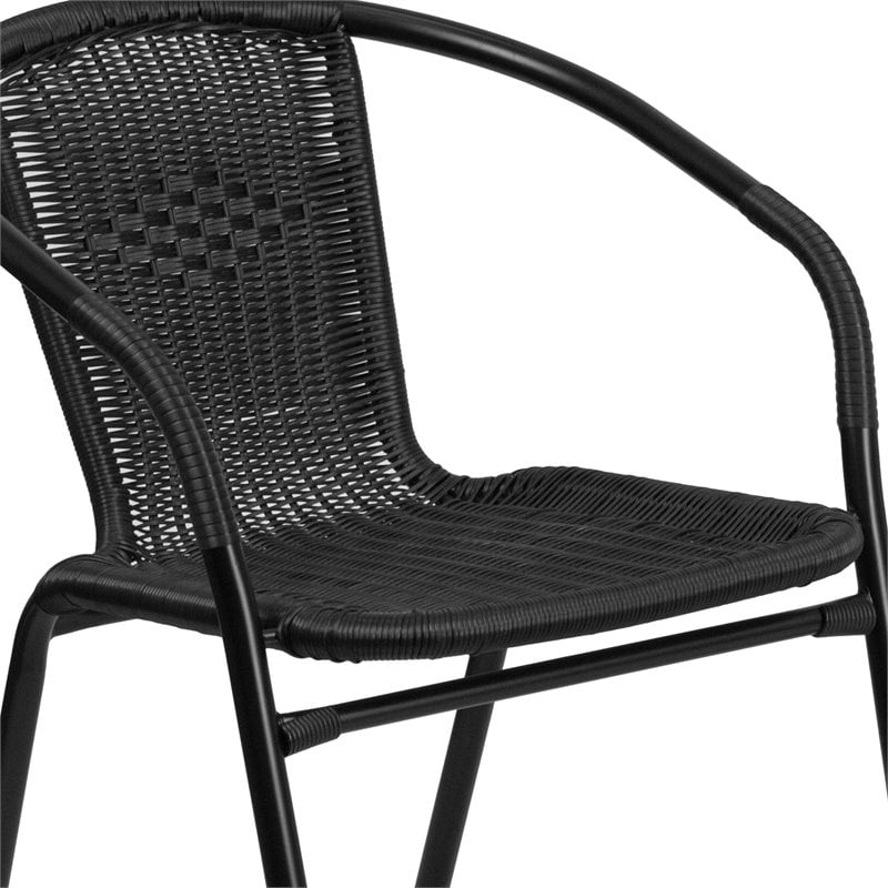Bowery Hill 3 Piece Rattan/Metal Round Patio Bistro Set in Black