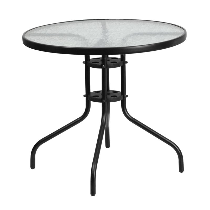 Bowery Hill 5 Piece Metal/Glass Round Patio Dining Set in Black