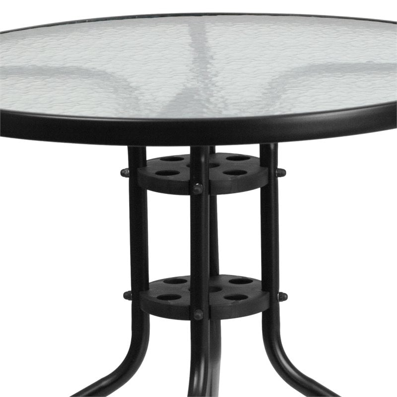 Bowery Hill 5 Piece Metal/Glass Round Patio Dining Set in Black