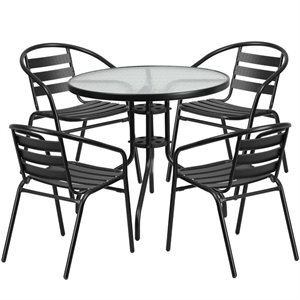 bowery hill 5 piece round patio dining set in black
