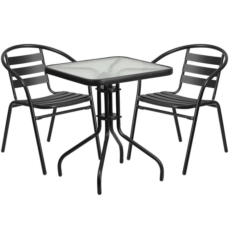 Bowery Hill 3 Piece Square Patio Bistro Set in Black