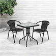 Bowery Hill 3 Piece Rattan/Glass Square Patio Bistro Set in Black