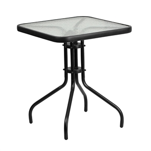 Bowery Hill 23.5&quot Square Glass Top Patio Dining Table in Black