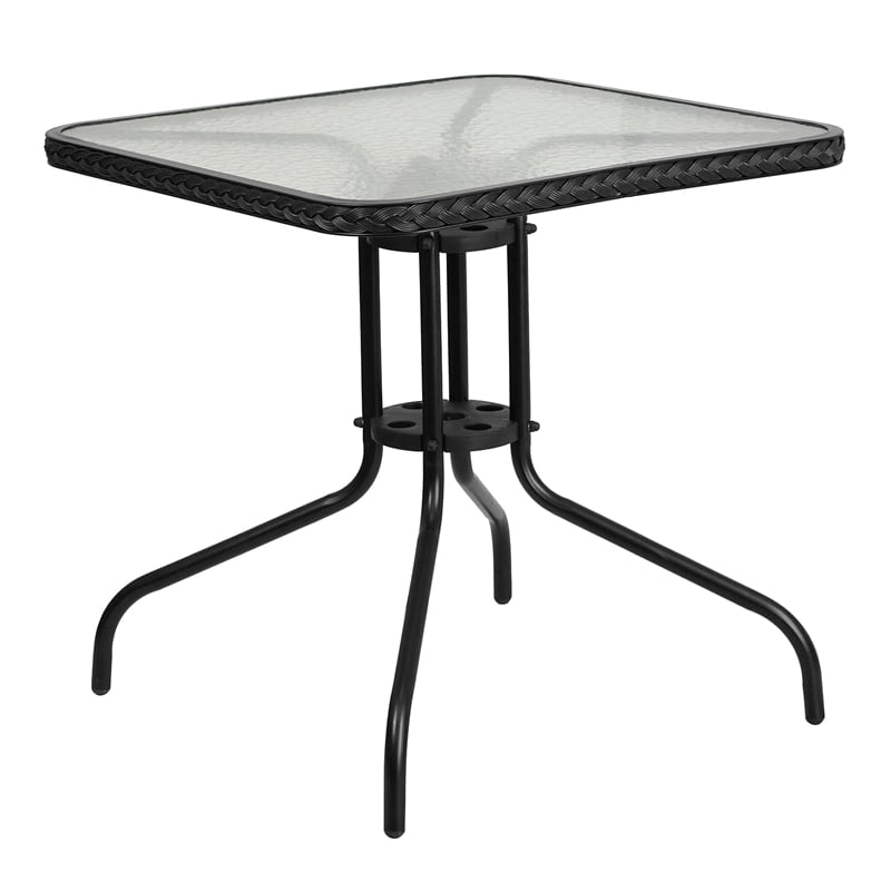 Bowery Hill Rattan/Glass Square Patio Dining Table in Black/Clear