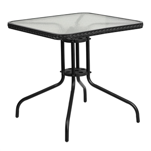Bowery Hill Rattan/Glass Square Patio Dining Table in Black/Clear
