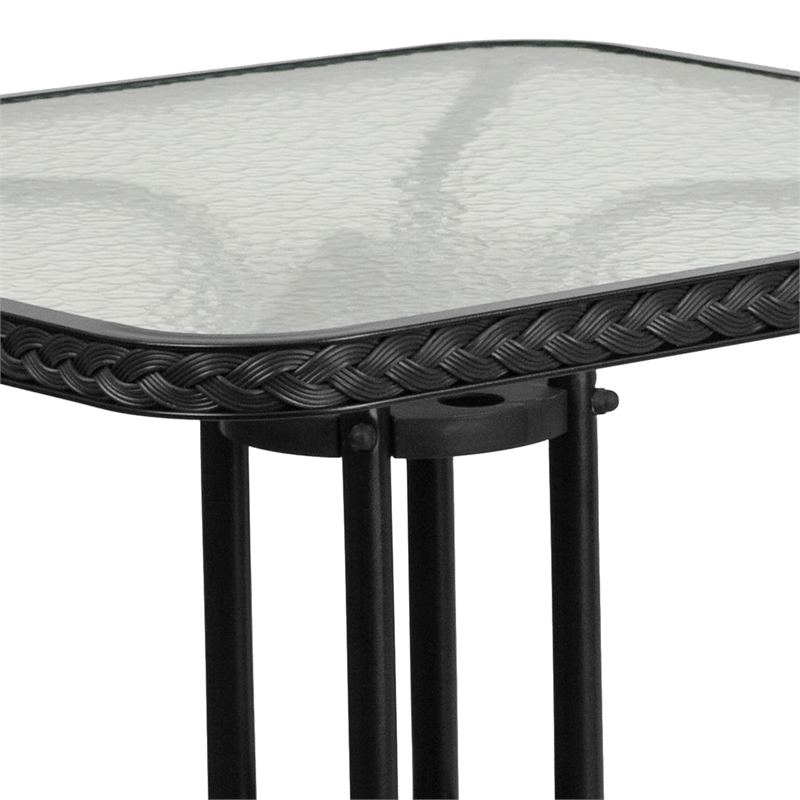 Bowery Hill Rattan/Glass Square Patio Dining Table in Black/Clear