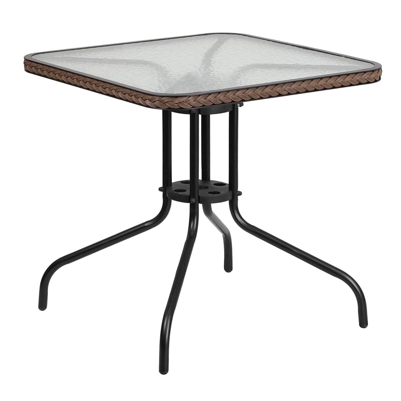 Bowery Hill Rattan/Glass Square Patio Dining Table in Black/Brown