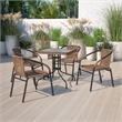 Bowery Hill Rattan/Glass Square Patio Dining Table in Black/Brown