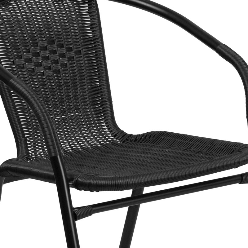Bowery Hill 5 Piece Rattan/Glass Square Patio Dining Set in Black