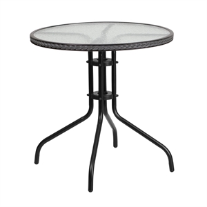 Bowery Hill 29&quot Round Glass Top Patio Dining Table in Black Gray