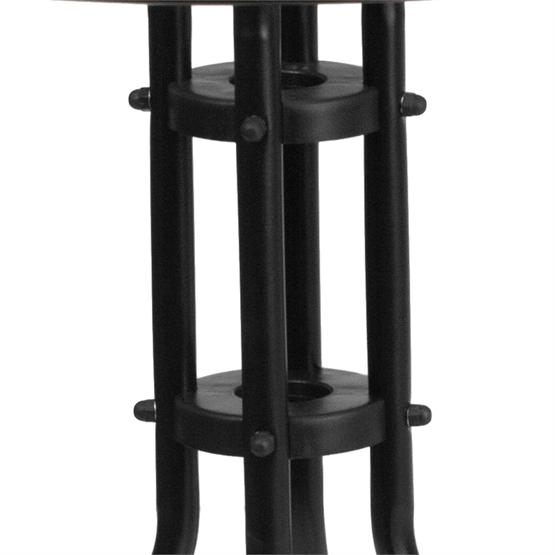 Bowery Hill Glass/Rattan Round Top Patio Dining Table in Black