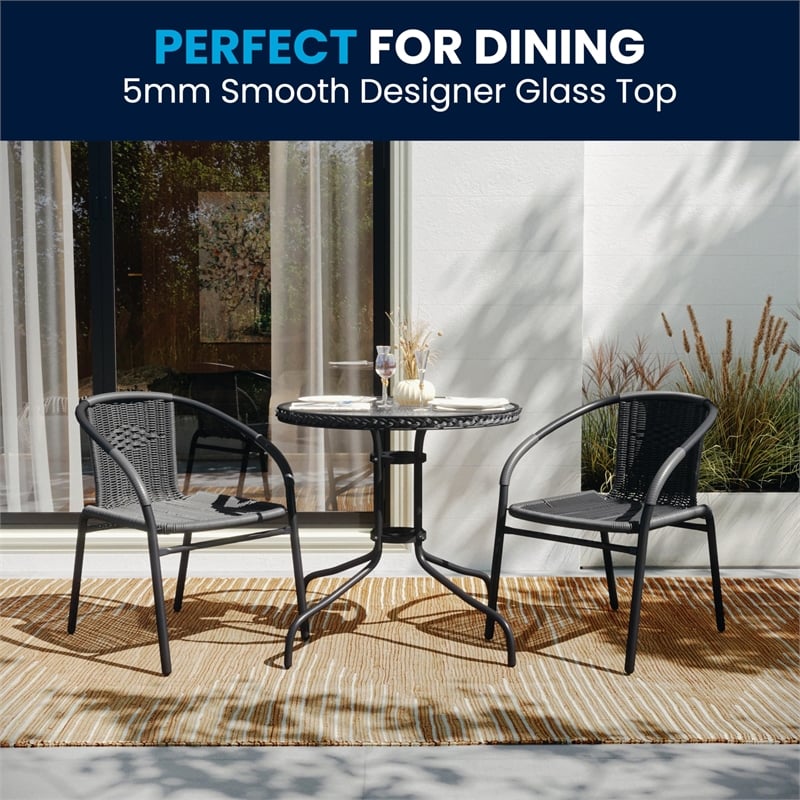 Bowery Hill 2 Piece Round Patio Dining Set in Black and Gray