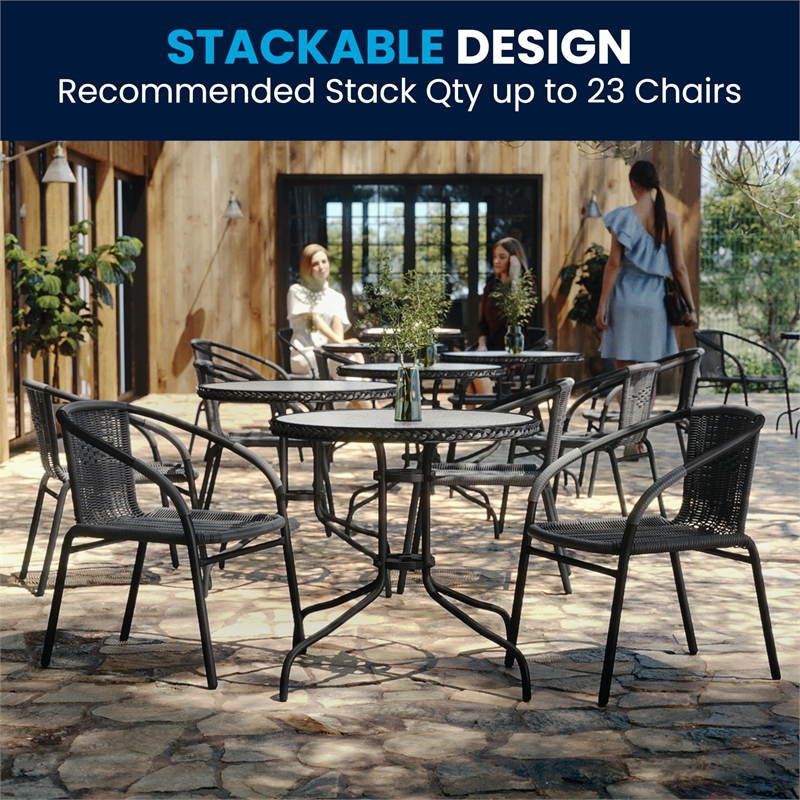 Bowery Hill 2 Piece Round Patio Dining Set in Black and Gray