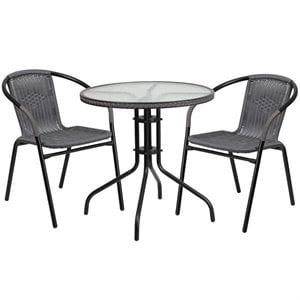bowery hill 2 piece round patio dining set in black and gray