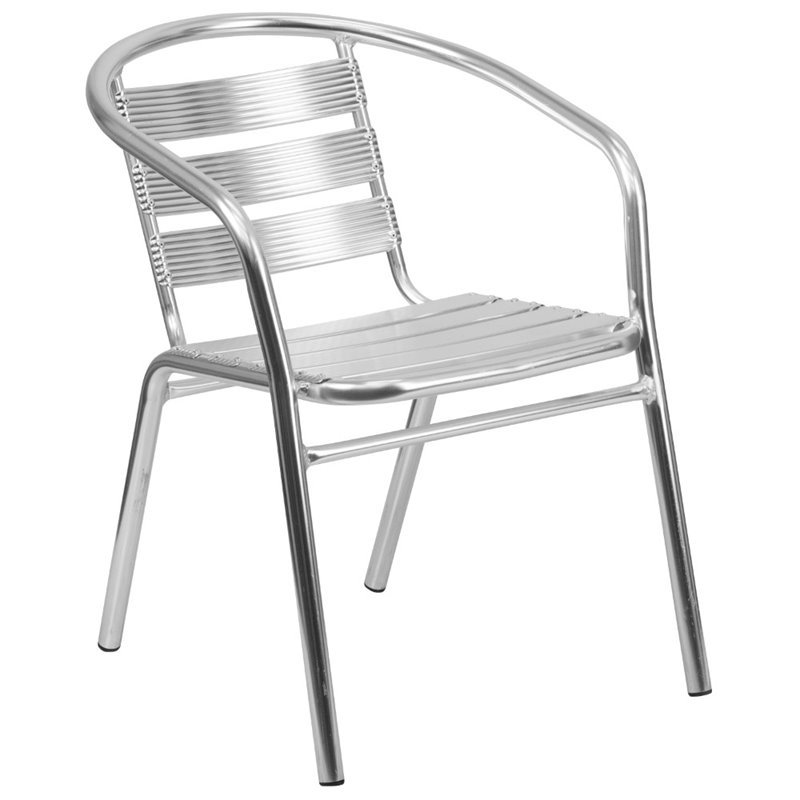 Bowery Hill Metal Stacking Patio Chair In Silver Bh 1522129