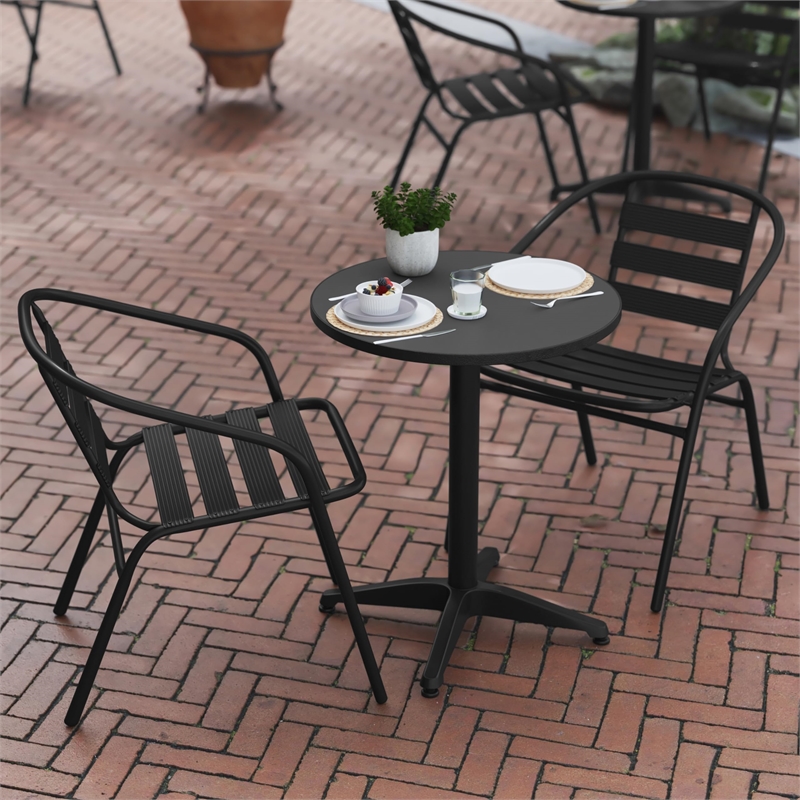 Bowery Hill 3 Piece Stainless Steel Round Patio Bistro Set in Aluminum Silver