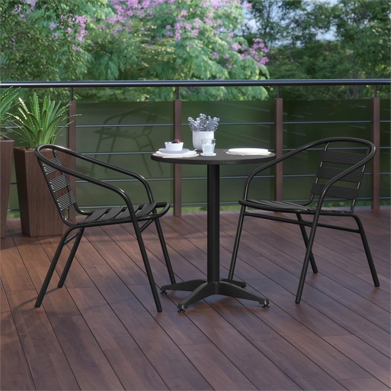 Bowery Hill 3 Piece Stainless Steel Round Patio Bistro Set in Aluminum Silver